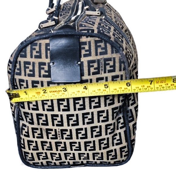 FENDI Zucca Navy Blue Leather Grey Canvas Boston Carry-On Bag Speedy 30 EUC - Picture 16 of 17